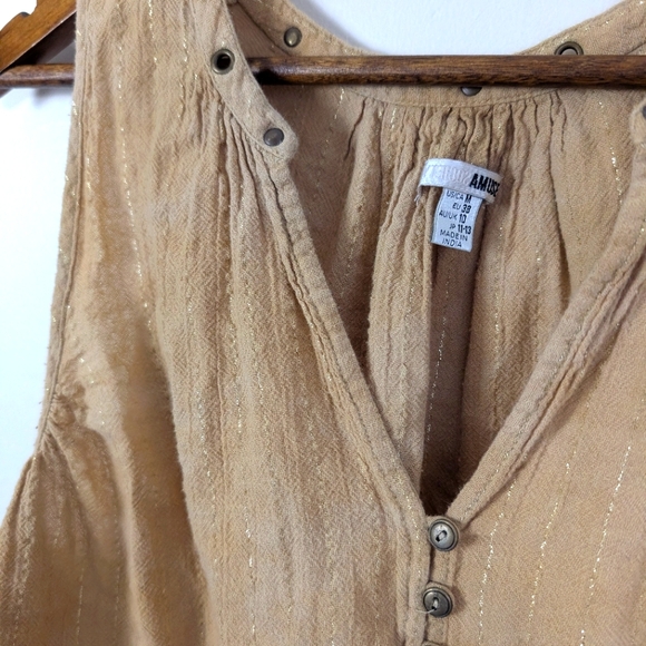 Amuse Society X Revolve Marielle Cotton Tan Metallic Stripe Bohemian Tank Top - Picture 4 of 12
